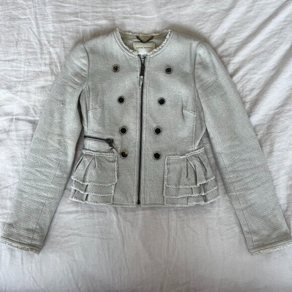 Banana Republic Cropped Tweed Jacket Size P2 Color: Stone - Picture 6 of 8